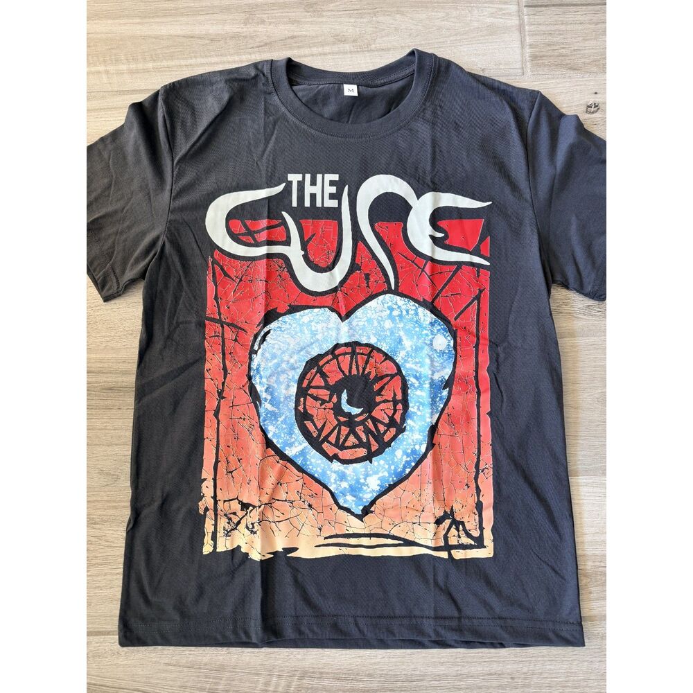 The Cure Wish Album Heart Graphic Band T-Shirt Women's Size M Black Red Blue NEW
